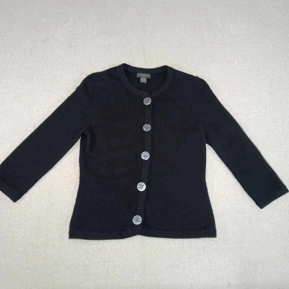 Banana Republic Wool Angora Cardigan Sweater Black Button Front M 336393-00